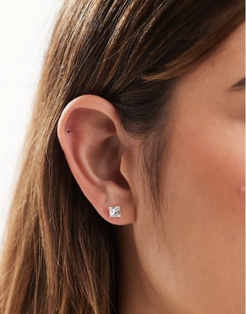 5mm gemset square stud earrings in gold plated