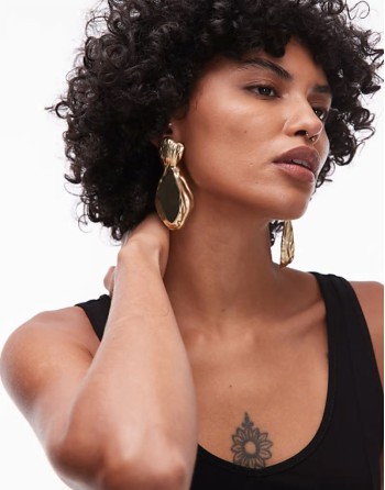 Other Stories large chunky textured drop pendant earrings in gold