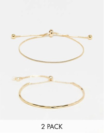 pack of 2 bracelets with simple toggle detail in gold tone