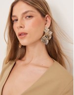 stud earrings with oversized floral petal detail in gold tone
