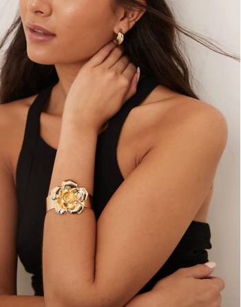 flower bangle cuff bracelet in gold
